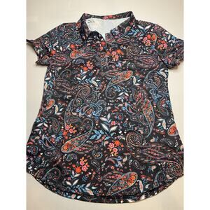 Women's Printed Sport Golf Polo Size Medium Collared Black TFSDOD